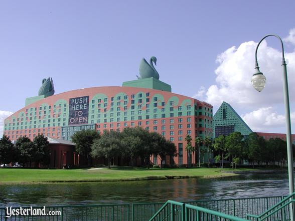 Photoshopped image of The Walt Disney World Swan, with its famous black square
