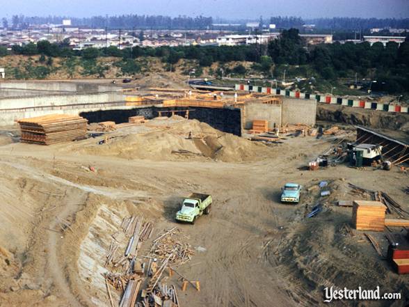 Photograph of the Submarine Lagoon construction with trucks