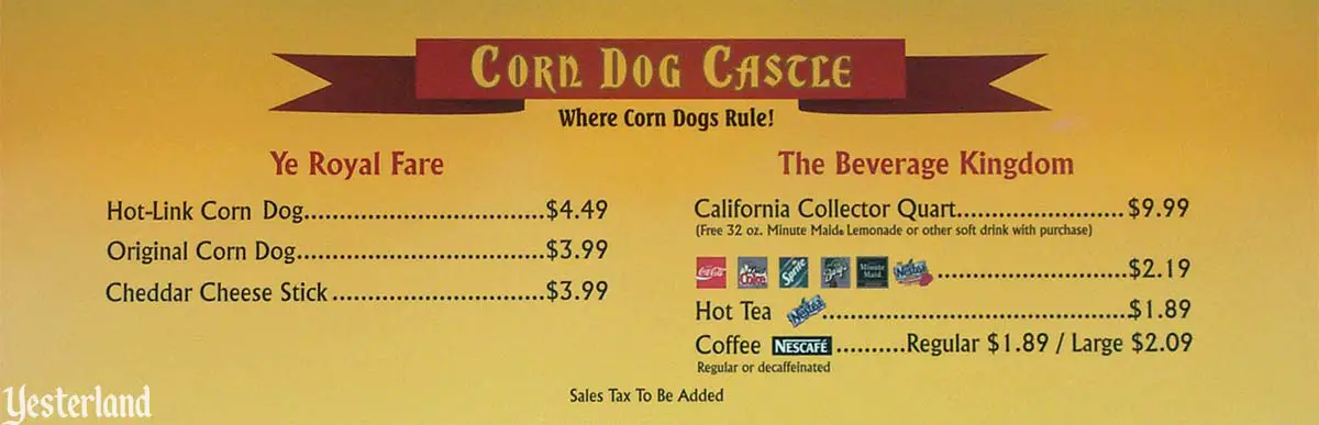 Corn Dog Castle menu board in 2001