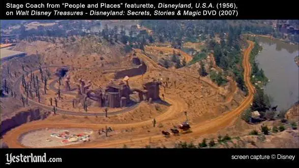 Screen capture of aerial view of Stagecoach Ride ride from DVD
