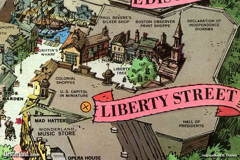 Liberty Street, as shown on the 1964 souvenir map of Disneyland