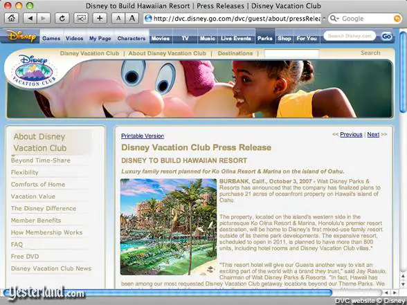 Disney Vacation Club website