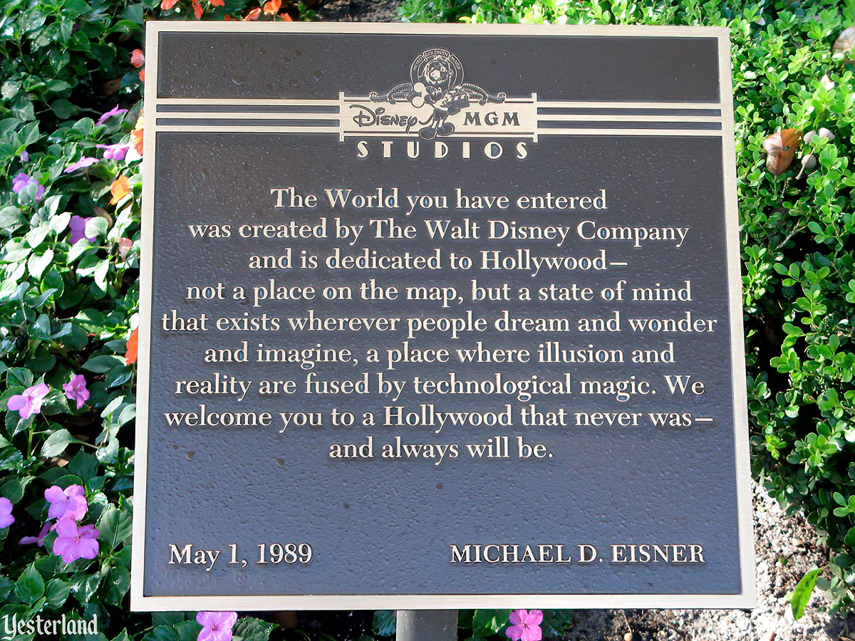 Disney-MGM Studios dedication plaque