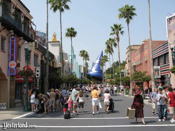Disney’s Hollywood Boulevard, with the hat hiding Grauman’s Chinese Theatre