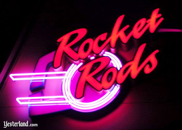 Photo of Rocket Rods sign at night