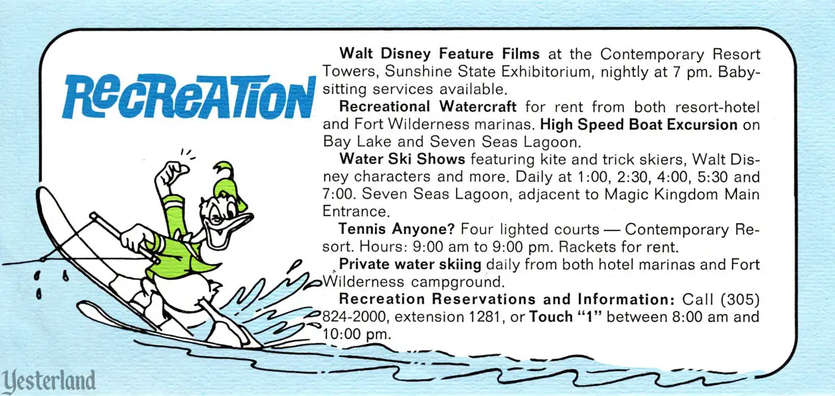 This Week at Walt Disney World, Recreation, 1972