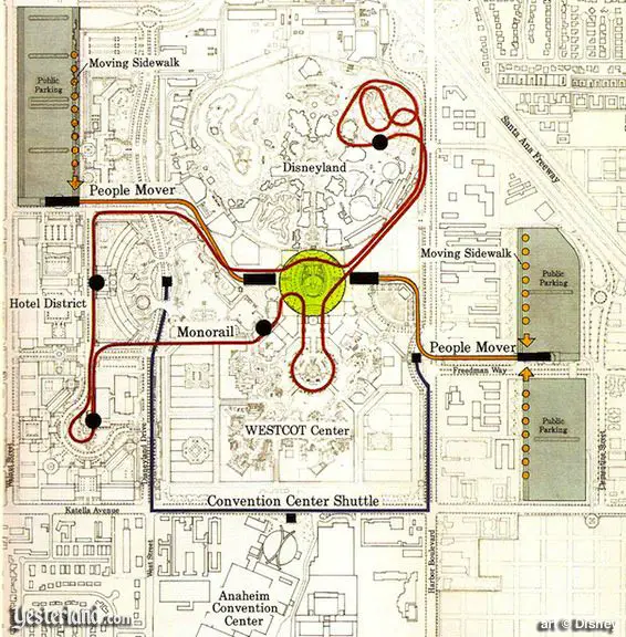 Disneyland Resort circulation, as planned in 1991